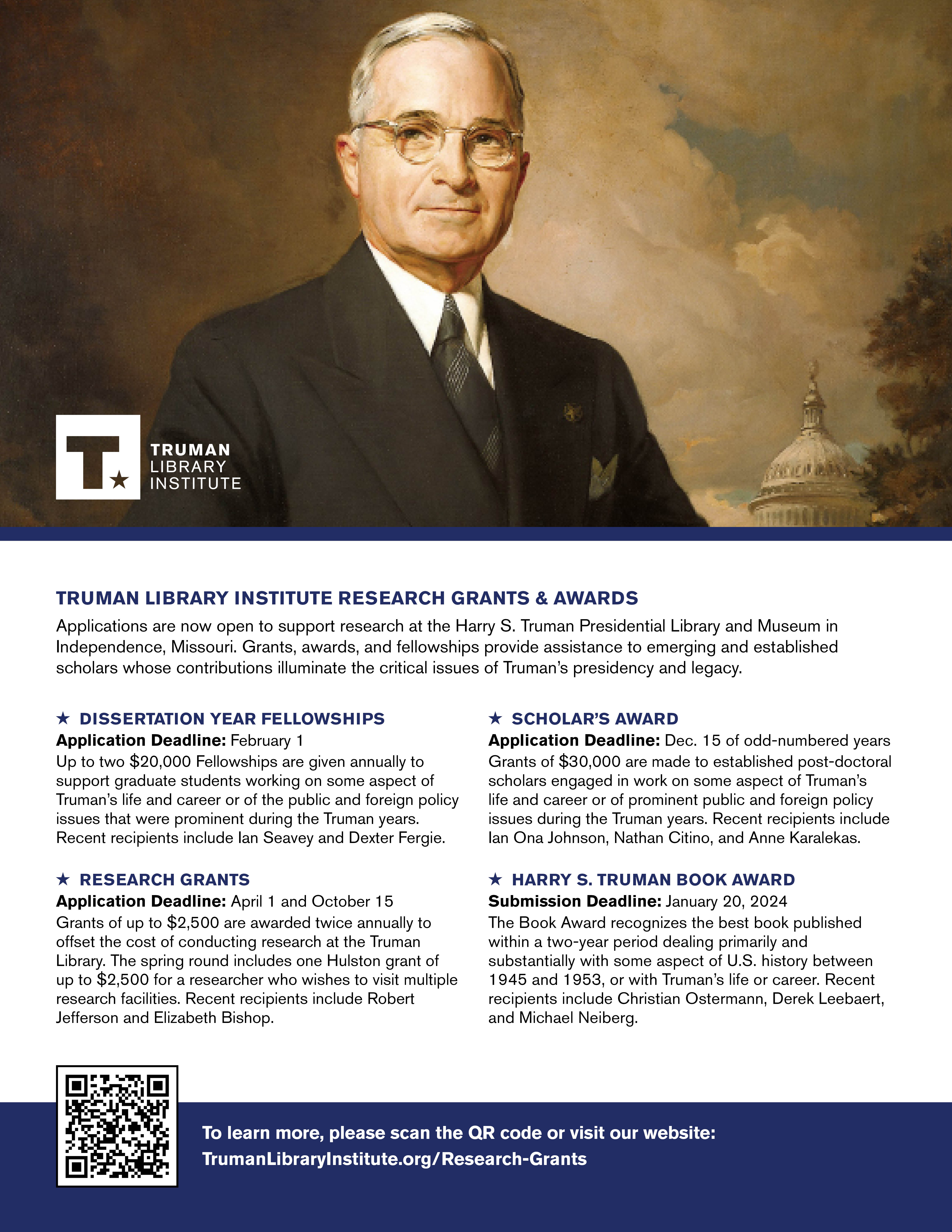 Truman Library Institute Research Grants & Awards flyer